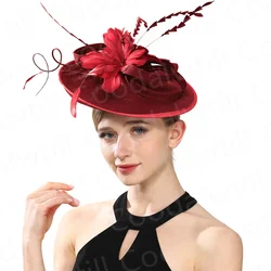 Flower Bride Fascinator Headband Women Wedding Church Headpiece Ladies Church Race Chapeau Cap Hair Clip Bride Pillbox Caps