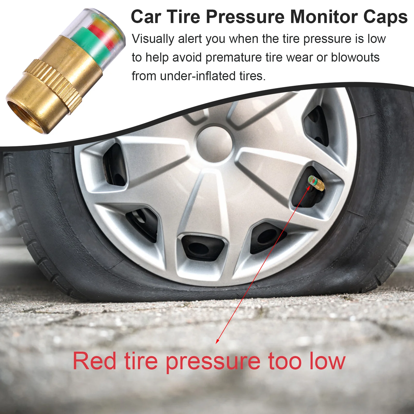 

1Set Tire Pressure Warning Caps Anti-Theft Car Tire Pressure Measuring Device Stable Installation Fuel Efficiency Safety Helper