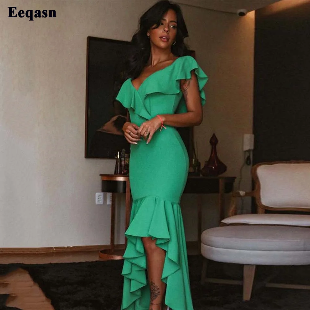 

Eeqasn Mermaid Mint Green Evening Dresses Saudi Arabia Elastic Satin Women Formal Party Gowns Prom Dubai Long Bridesmaid Dress