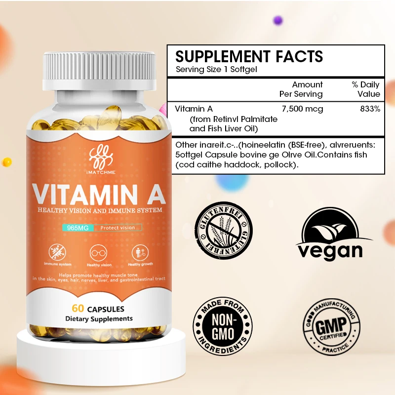 Essential Nutrition Vitamin A 7500mcg Capsules High Potency Vitamins Supplement Great for Immune, Skin, Eye Support ,Non GMO