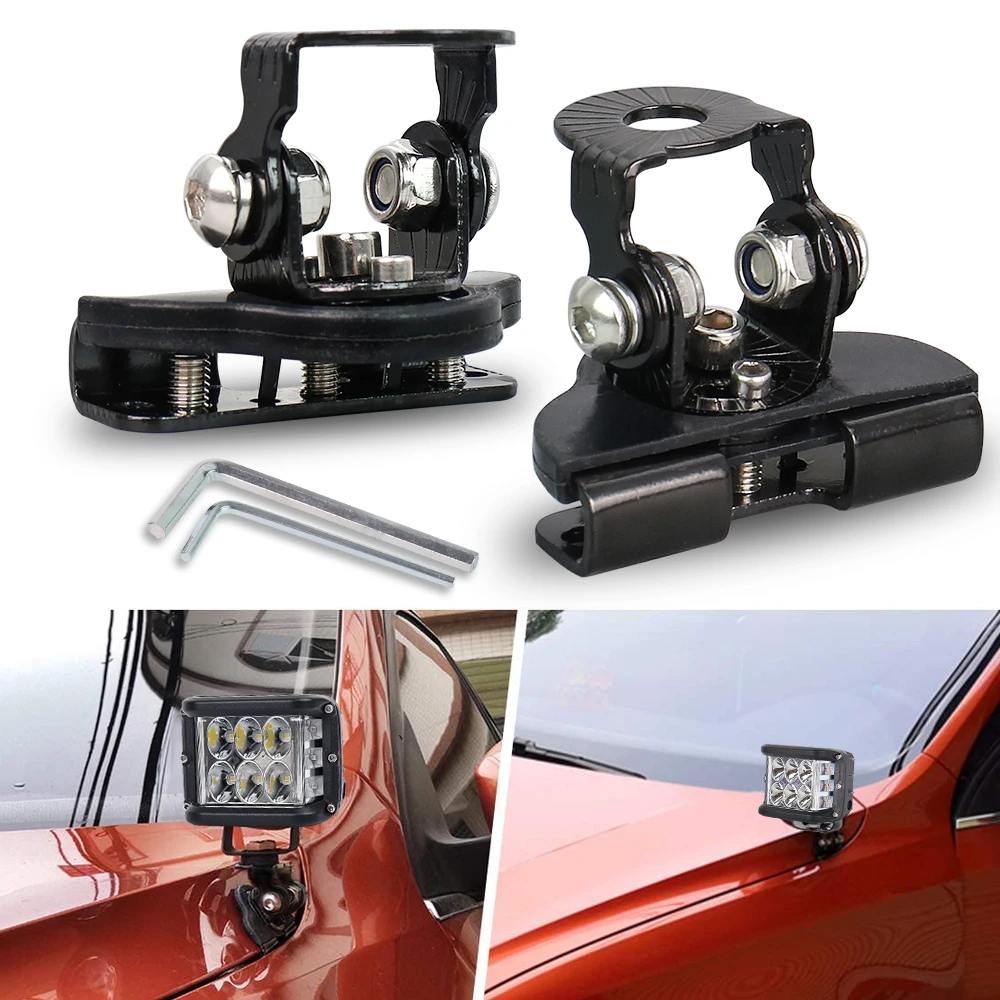 LED Work Light Mount Bracket Clamp Holder for Off Road SUV ATV 4WD Universal Pillar Hood Adjustable Mounting Brackets 2 Pcs