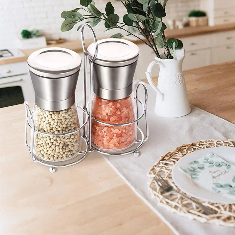 304 Stainless Steel Salt and Pepper Mill Reusable Spice Shakers Grinder Glass Manual Mill Seasoning Bottle Kitchen Grinding Tool