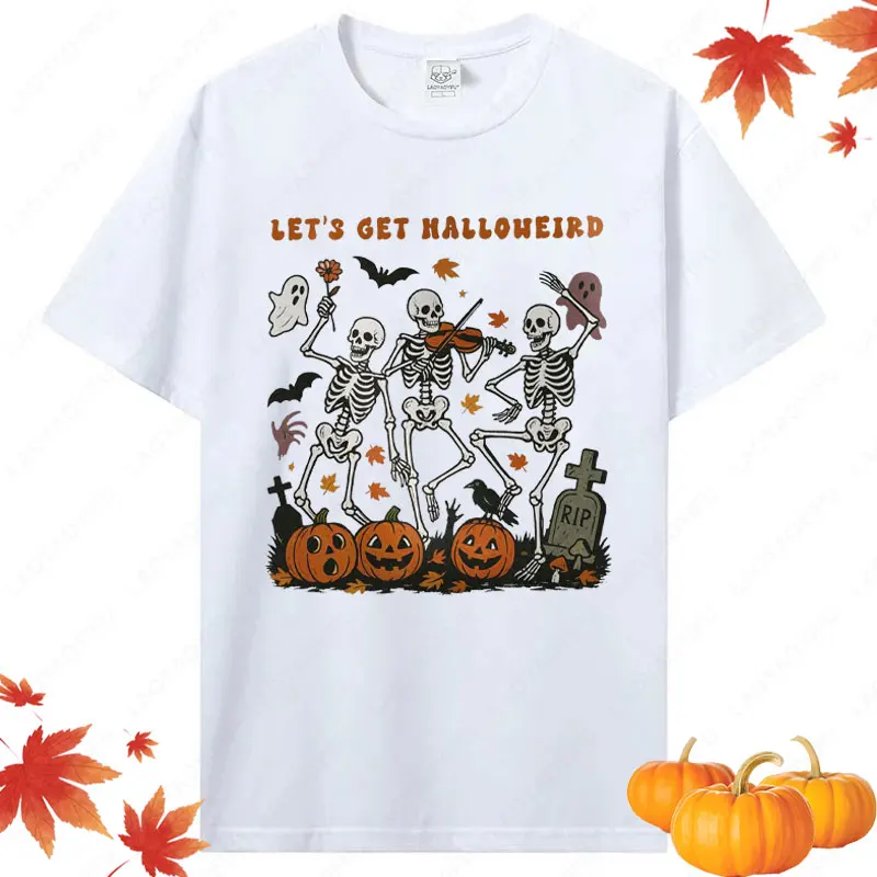 Laten we Halloween T-shirt krijgen Leuke Halloween Skeletten Party Tees Man Vrouw Spooky Seizoen Grafische Tops Ghosts Pompoenen Herfst Tshirt
