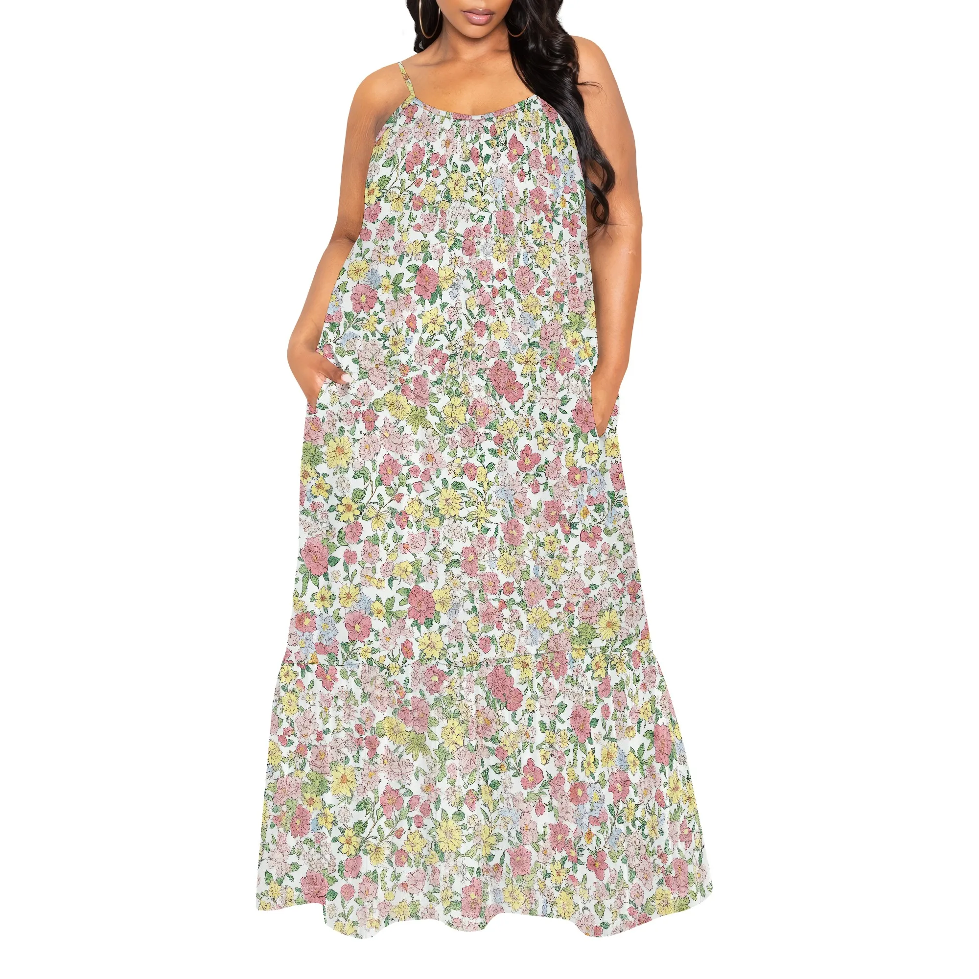 

Women's Summer Dress 2025 Casual Floral Boho Maxi Dresses Sleeveless Spaghetti Strap Long Beach Sun Dresses