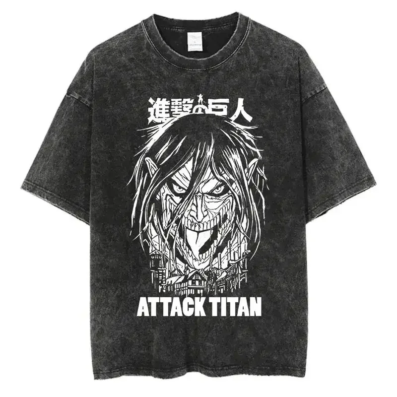 2026 Anime Attack on Titan Graphic Printed T-shirt Men's and Women's Washed T-shirt High Quality Vintage Cotton T-shirt Y2K Tops