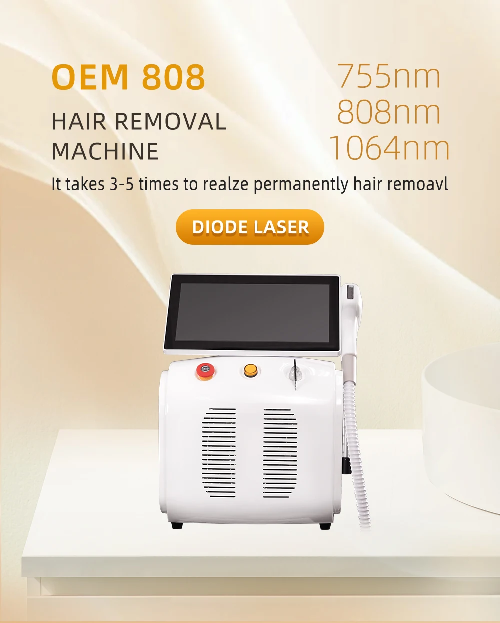 Professional 808nm handle diode laser hair removal machine triple wavelengths fast hair removal cooling head power machine