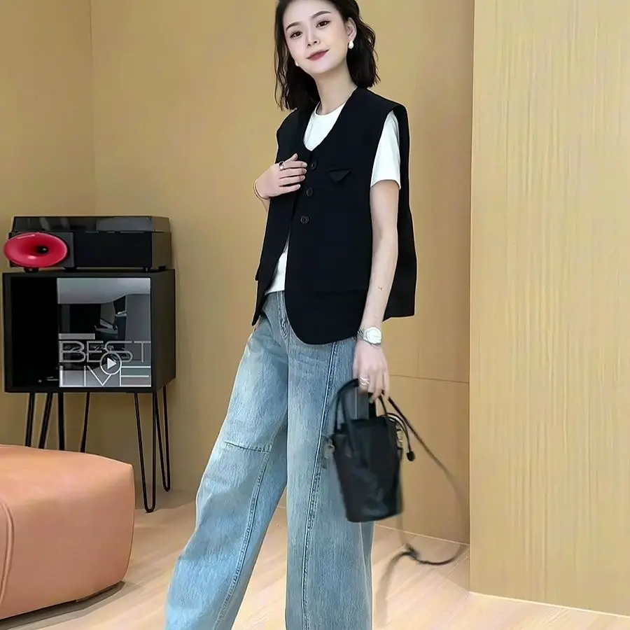 Women's suit vest 2024 spring/summer new Korean casual fashion three button women's top