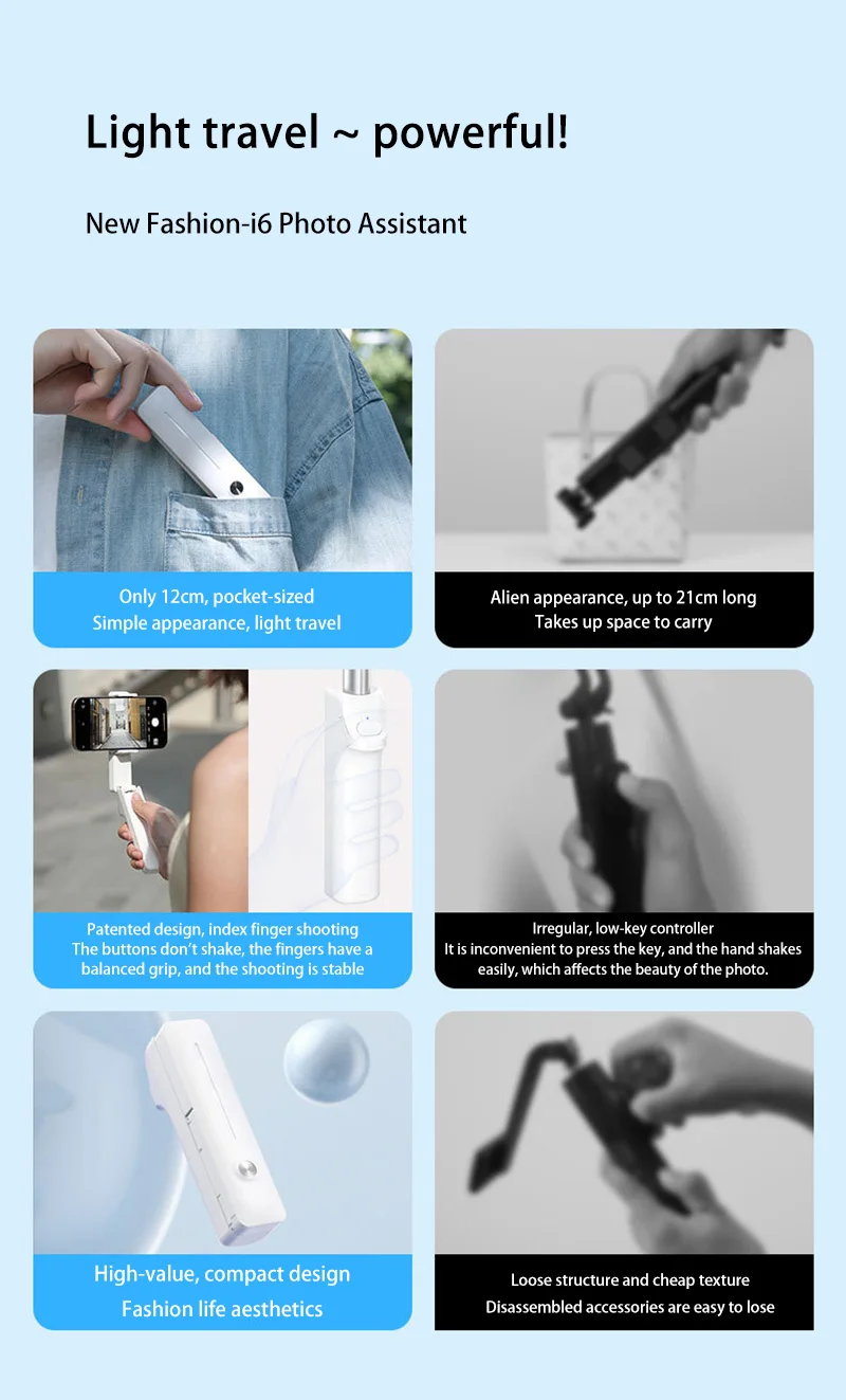 Support de téléphone portable portable Selfie Stick 360 °   Support pliant rotatif pour caméra extérieure, bâton de Selfie rétractable pour téléphone Photo