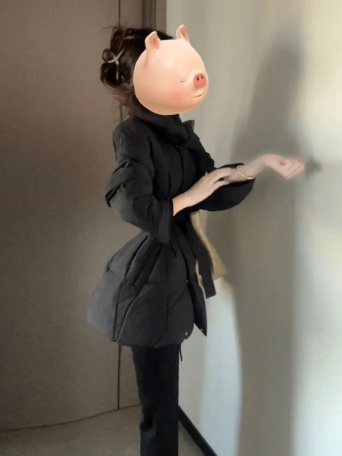 

Hebe Style High Waist Cotton Jacket Korean Version Slim Fit Button Detail Long Sleeve High Collar Regular Length Outerwear