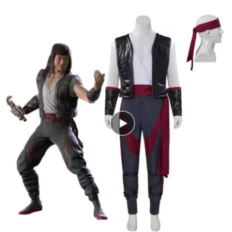 Mortal Kombat 11 Liu Kang Cosplay Costume MK11 Liu Kang Battle Suit Top Vest Pants Set Martial Arts Suit Halloween Outfit