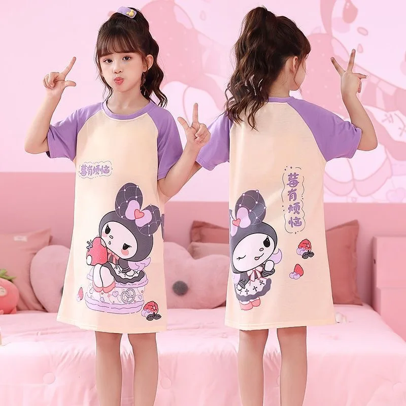 Children's Pajamas for Girls in Spring, Autumn, Summer, Short Sleeved Pajamas for Girls in Princess Kuromi, Middle-aged Children