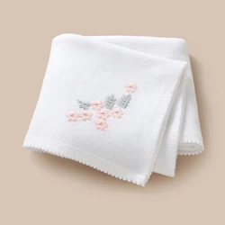 Baby Blanket 90*70CM Knitted Newborn Girl Boy Bed Quilt Fashion Embroidered Florals Infant Stroller Swaddling Stroller Wrap Soft
