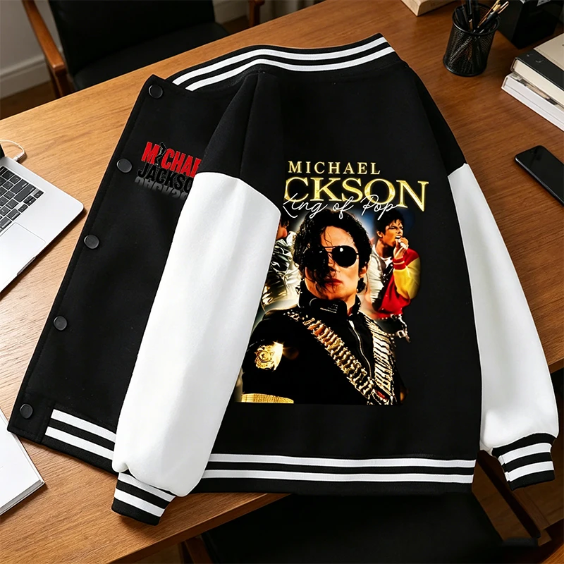 

Michael Jackson Adult Baseball Jacket King of Pop Cardigan Outerwear Superstar Men Women Winter Warm Clothing Fashion Wear Gifts