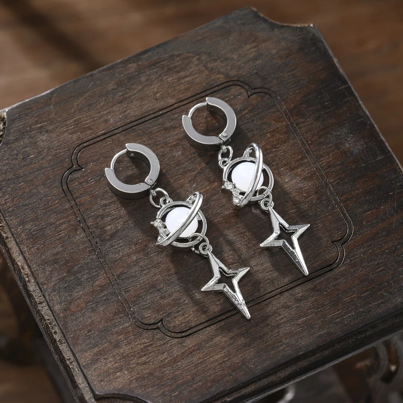 Retro Creative Planet Silver Color Star Fashion Pendant Earrings Personality Simple Women's Earrings Party Gift