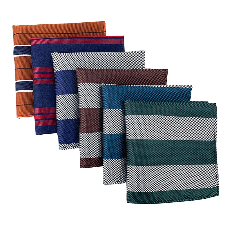 25*25cm Fashion Man\'s Striped Polyester Pocket Square for Gentleman Business Wedding Casual Handkerchief Graduation Gift