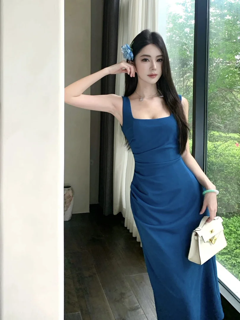 

Ele Blue Strapl Long Dr Women's Sexy Bodycon Gown High Waist Fi Tail Evening Dr Suitable for Cany Dinner