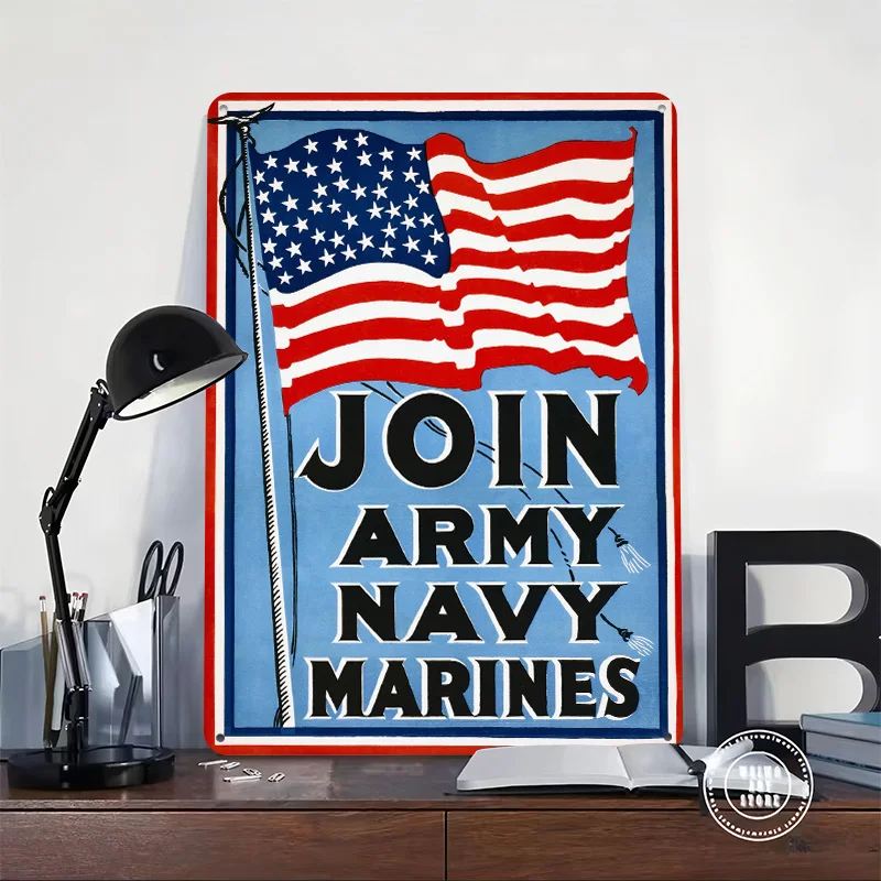 Join Army Navy Marines Printed Poster Customized Retro Wall Art Vintage Metal Tin Signs for Home Office Decor Decoration Gaming