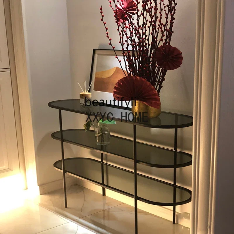

Console Tempered Glass Storage Rack Living Room Multi-Layer Wall Art Display Rack Entrance Rack