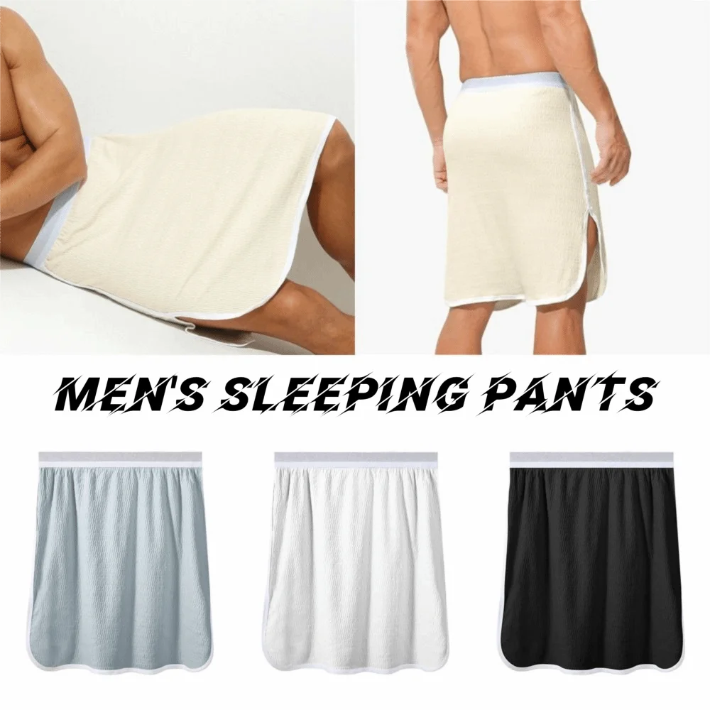 Crotchless Design Men's Nightgown Slit Style Half Body Sleeping Pajamas Breathable Cotton Five-Quarter Length