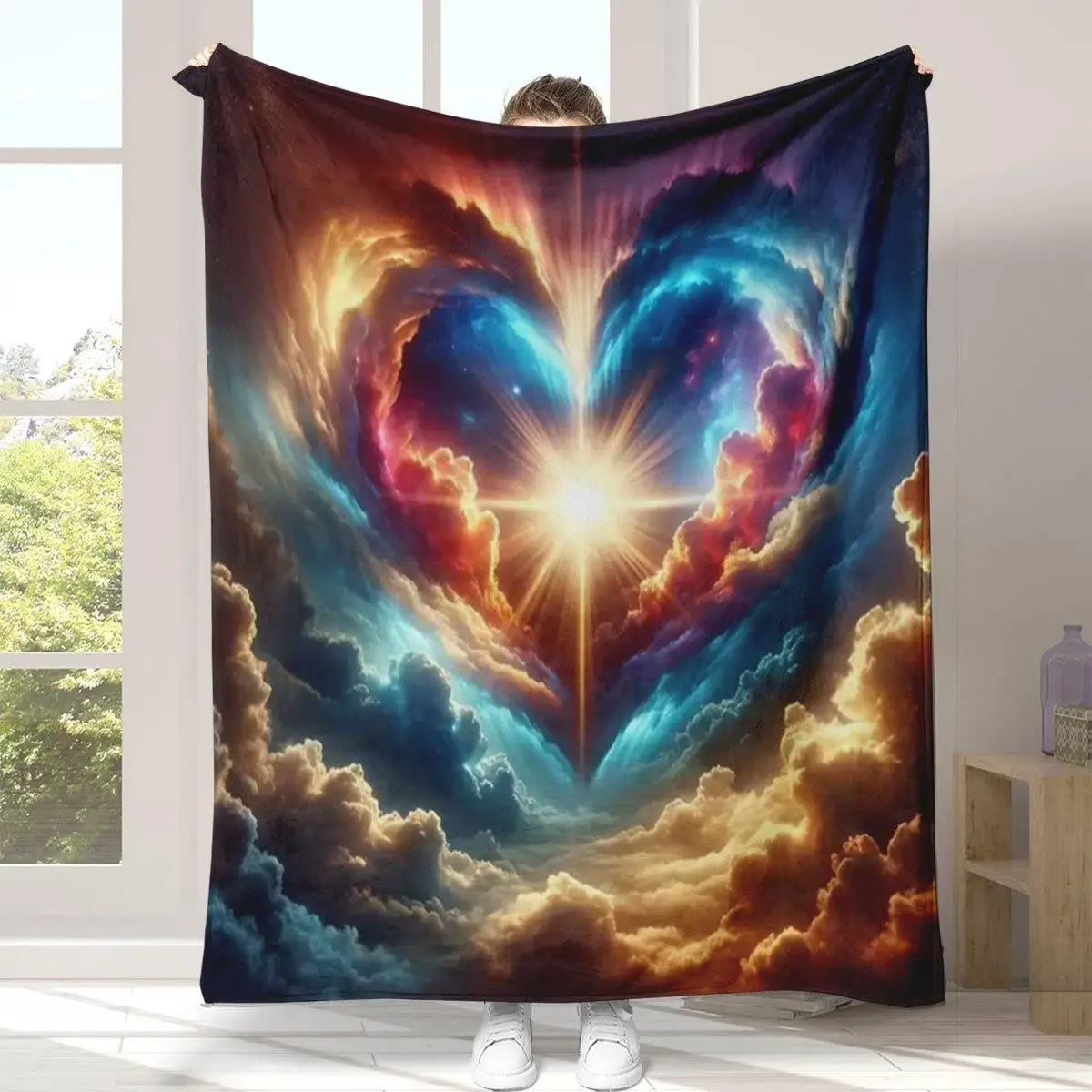 Heart-shaped cloud design pattern Flannel printed blanket suitable for all seasons suitable for living room office sofa travel