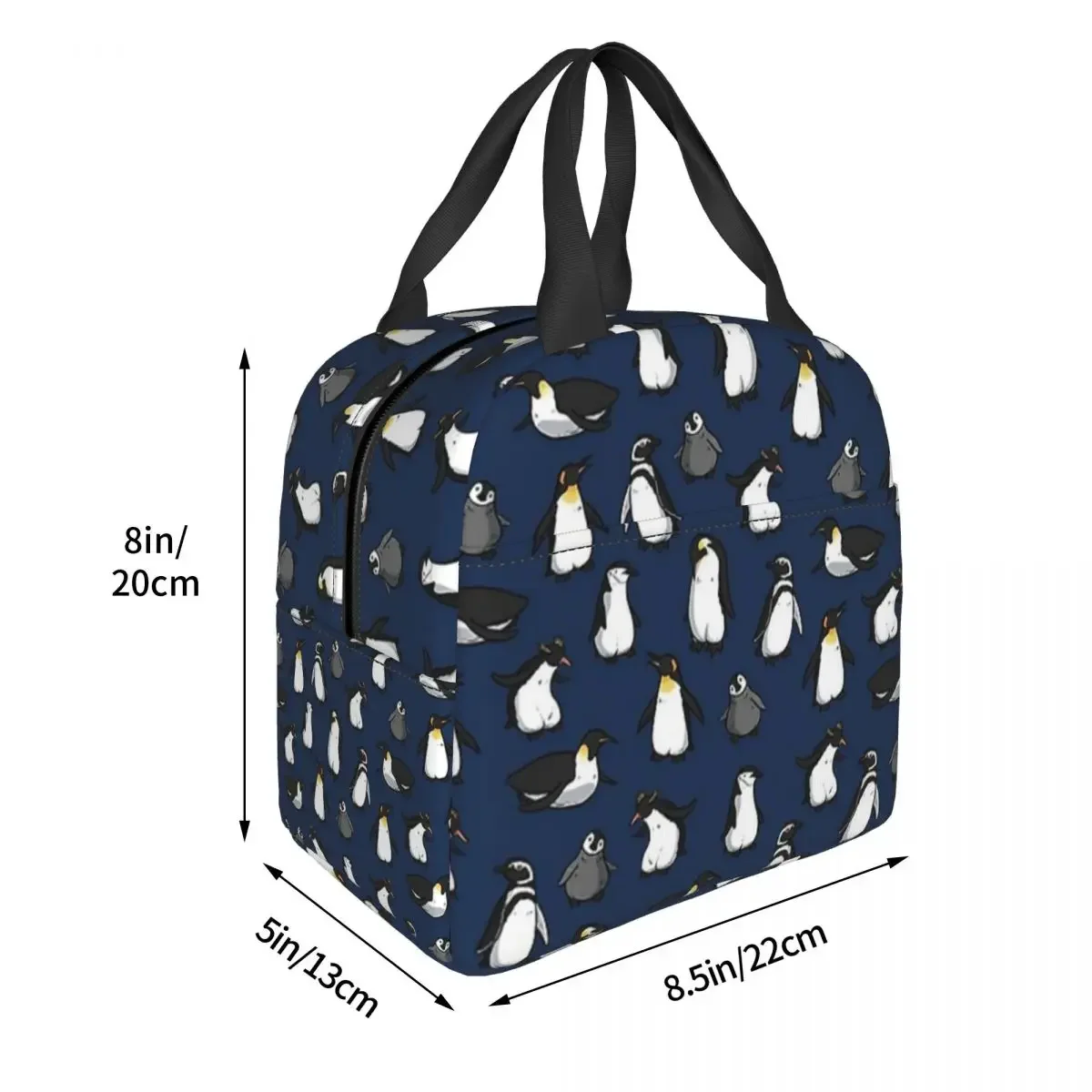 Cute Penguin Pattern (Dark Blue Variant) Lunch Bags Insulated Bento Box Portable Lunch Tote Picnic Bags for Woman Girl Office