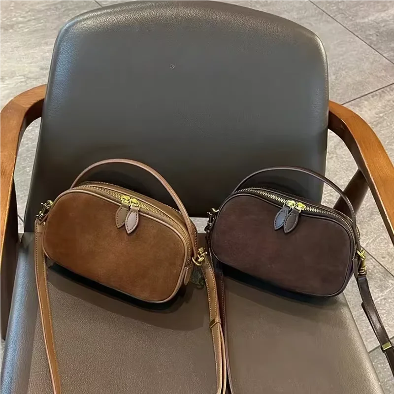 Russian Women's Genuine Suede Cowhide Leather Shoulder Bag Soft Cow Versatile Ladies Crossbody Bag Trendy Luxury Female Designer