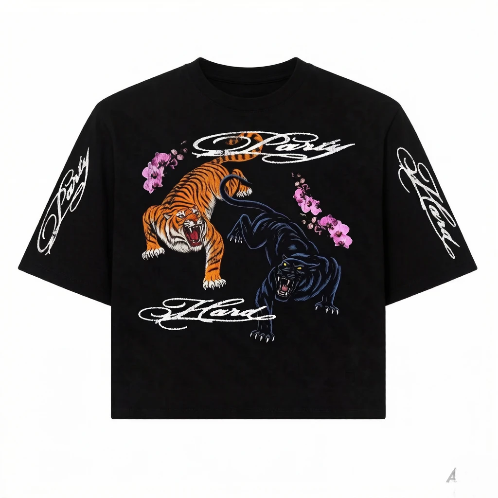 2026 Men Women Oversized Retro Tattoo‑Style T‑shirt Dual Wild‑Animal Floral Graphic Casual Cotton Daily Streetwear Top