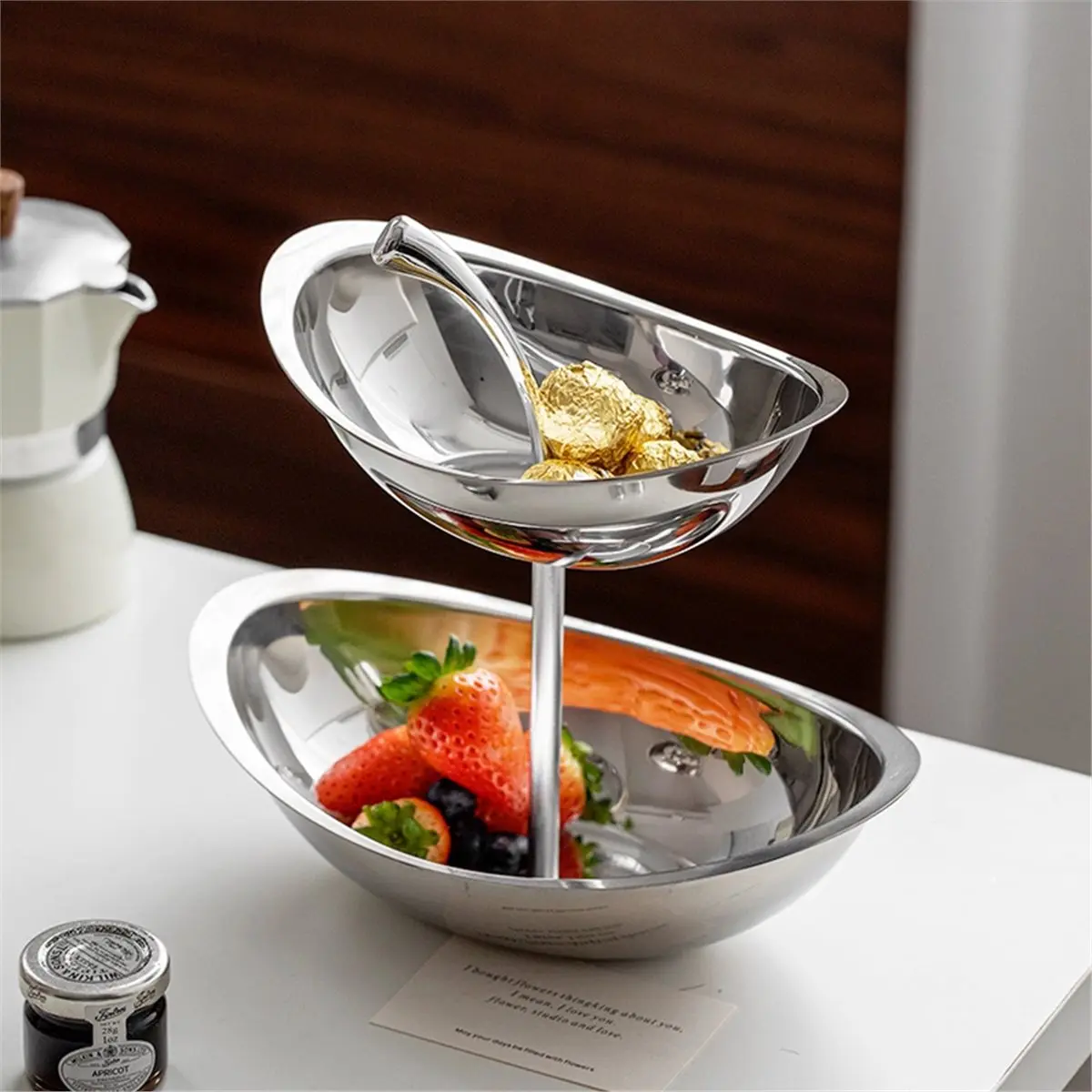 2026 New Aihem Stainless Steel Oval Fruit Tray - Elegant Snack & Pastry Plate for Tea Table and Living Room 2 Levels