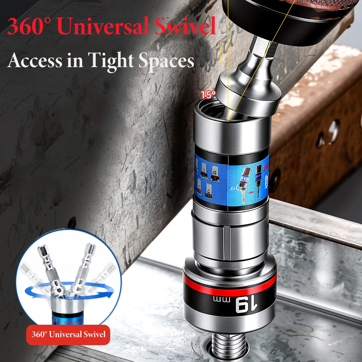 Universal Socket Adapter  With Hex Shank Quick Release Wobble Extension Bar Converter Tool for Access in Tight Spaces Repair