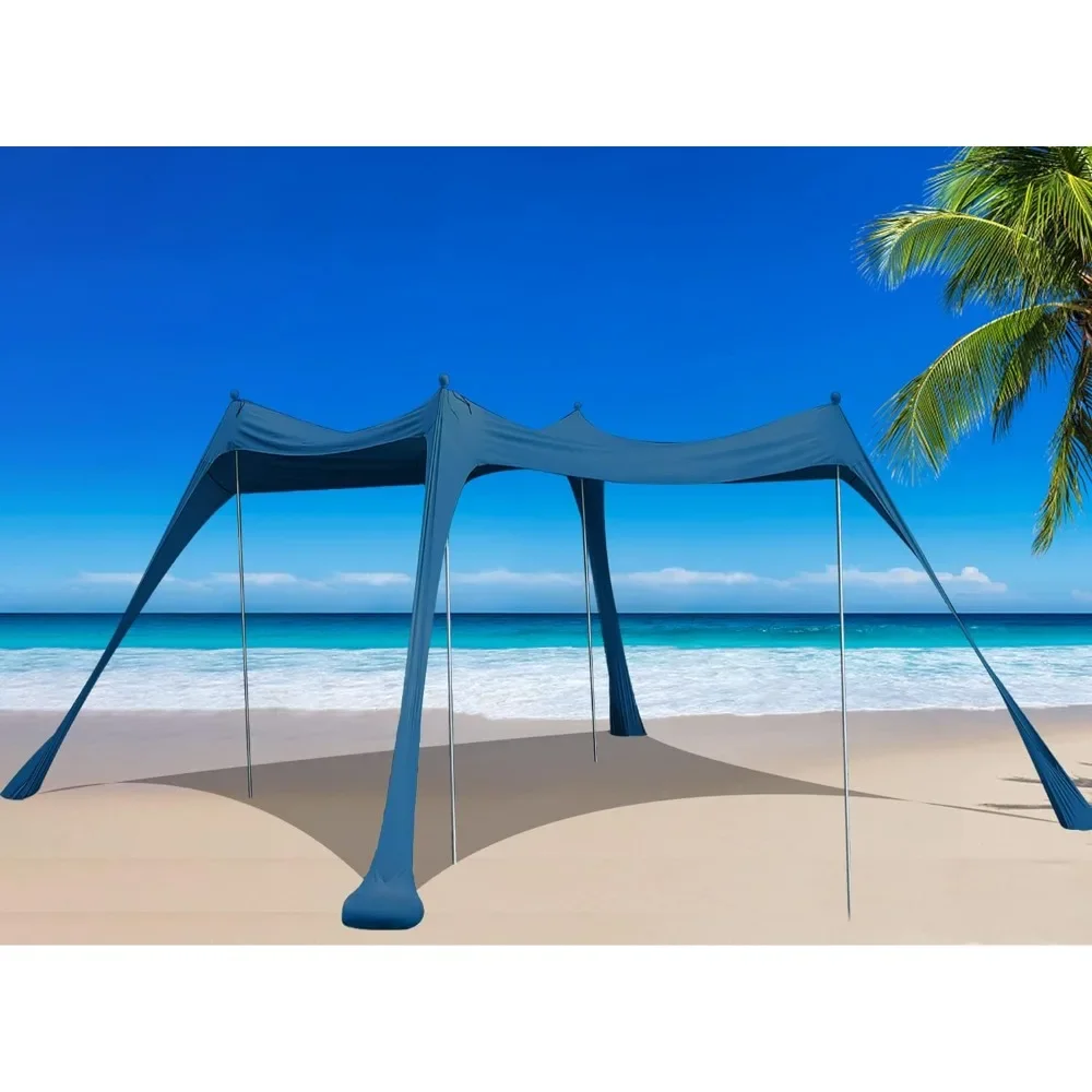 

Beach Tent Canopy Sun Shade, Pop Up Grande Beach Tent Sun Shelter Stability 4 Poles, Beach Tent