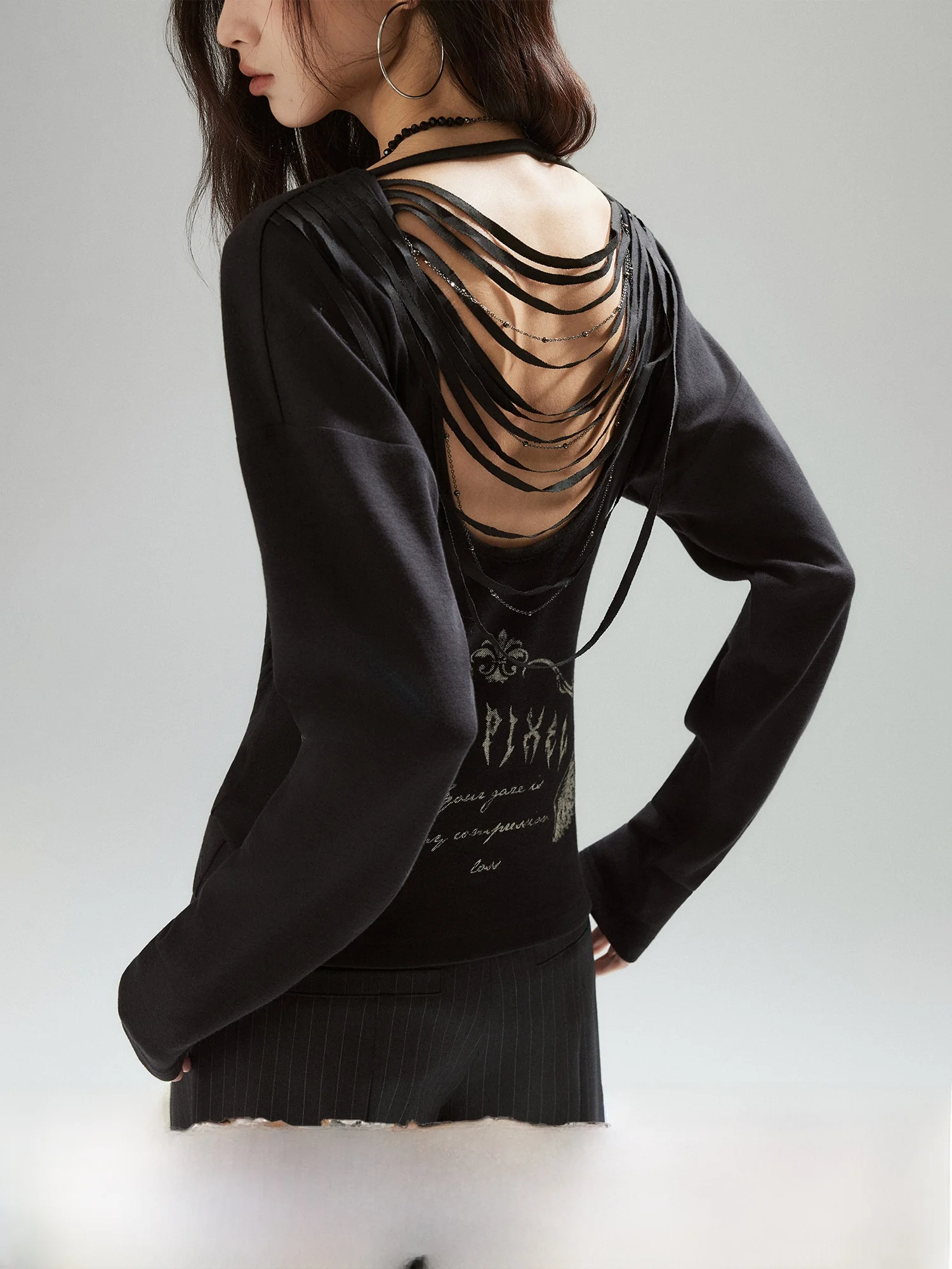 

Женский топ Street Sle Slim Fit Bal T-irt, трикотажный, с открытыми плечами, с элементами вязания, двусторонний, с длинными рукавами, из смесового хлопка