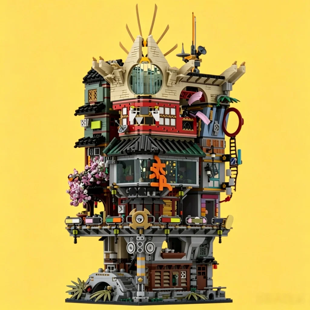 6323PCS MOC Multi Layer Oriental Urban Tower Building Blocks Fantasy Asian Architecture Model DIY Assembly Gifts for Adults