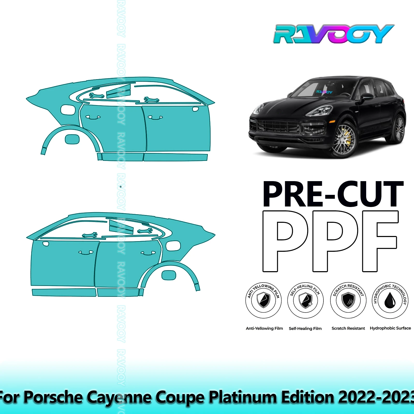 

For Porsche Cayenne Coupe Platinum Edition 2022-2023 8.5mil Pre-Cut PPF Door & A/B Pillar Kit TPU Paint Protection Film Set