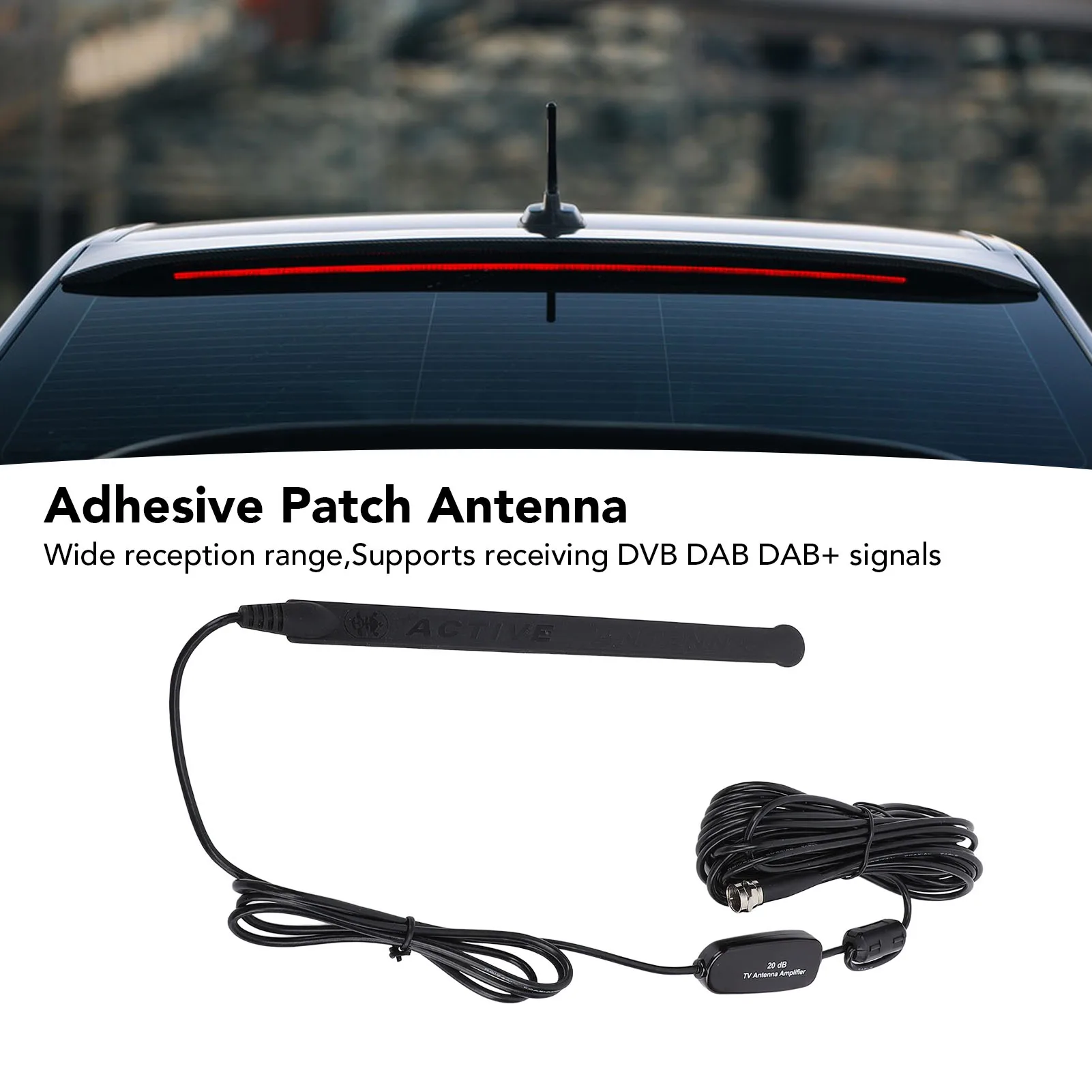 Adhesive Mount Antenna 20db Gain SMA Interface DAB Car Radio Antenna Aerial for Vehicle 16.4 Ft Cable Glass Mount Antenna