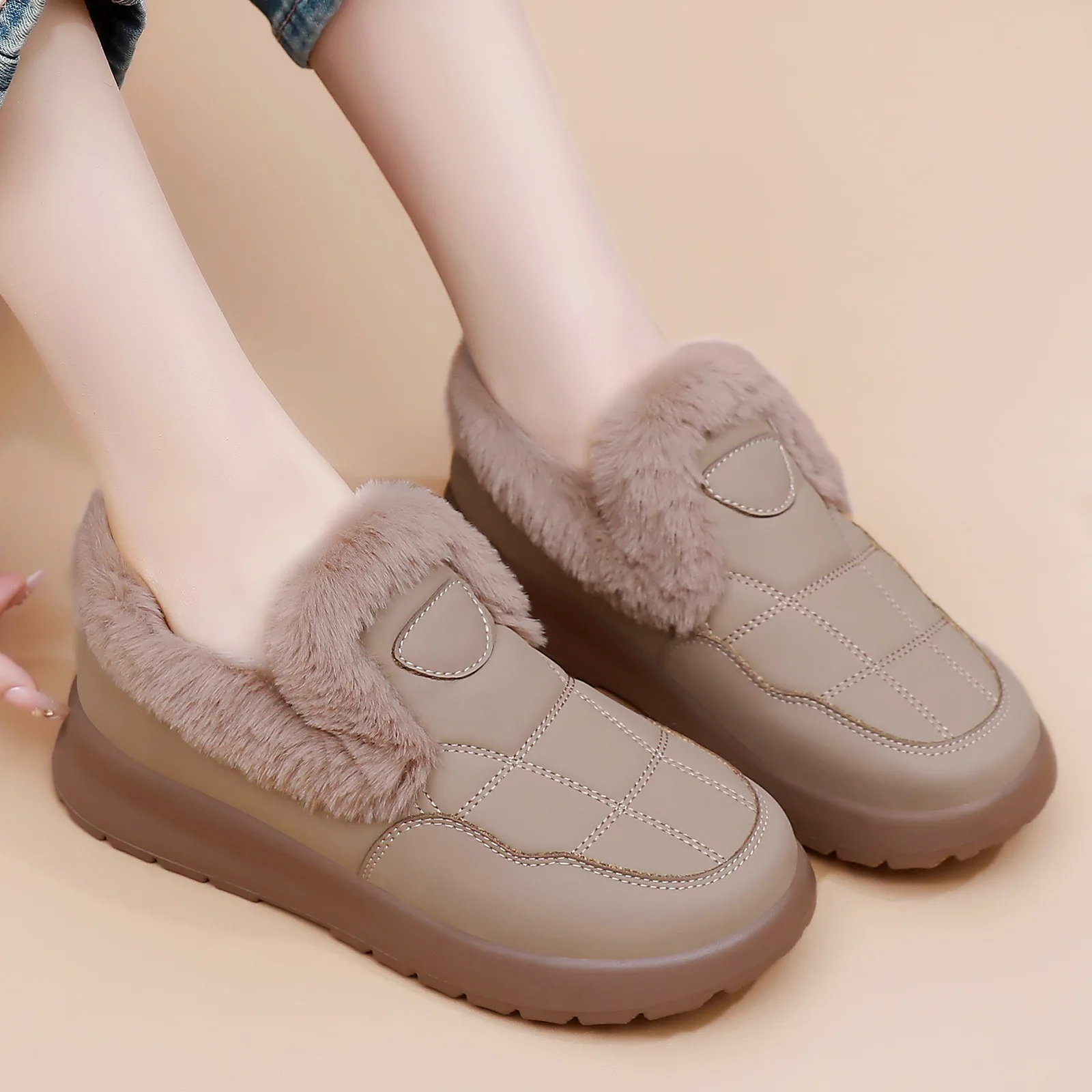 

New Women's Winter Black Thermal Cotton Short Boots Anti-Cold Versatile Snow Shoes Easy Wear Comfortable round Toe Flat Heel