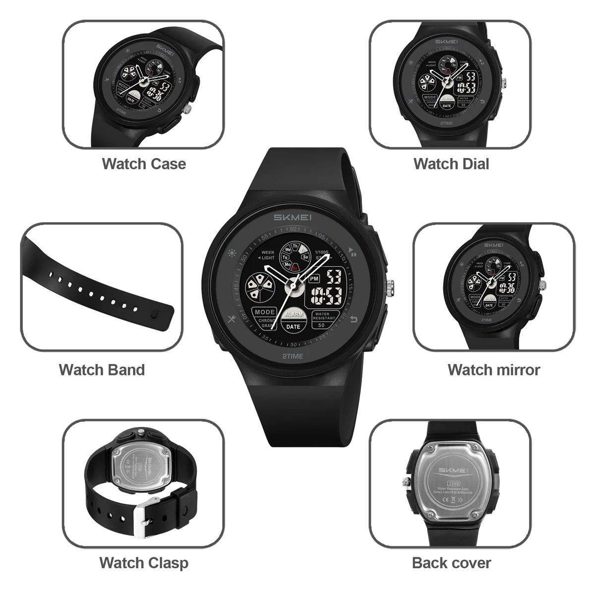 SKMEI Casual Sports Watches Waterproof Wristwatches Alarm Clock Horloges For Women Man Fashion Digital Electronic Watch