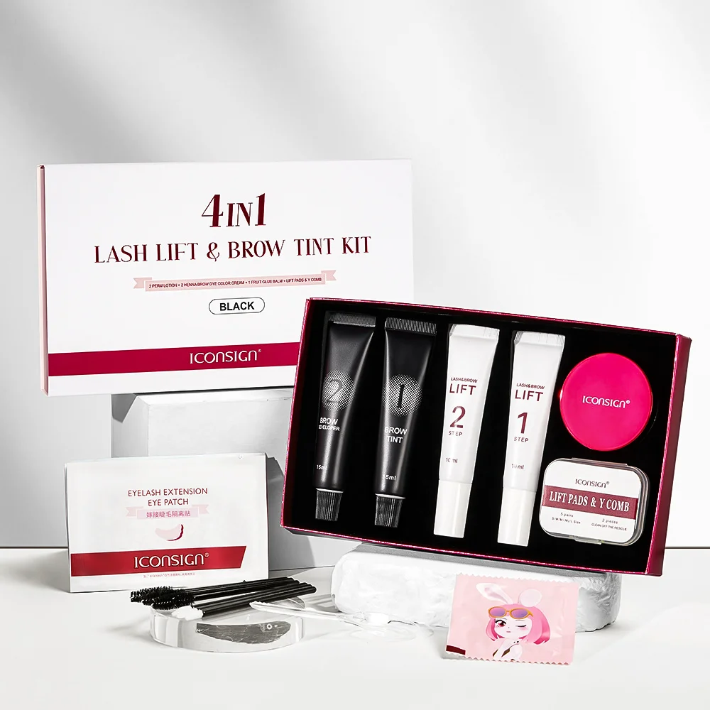 

ICONSIGN Upgrade Lash Lift and Tint Kit Eyelash Eyebrow Tint Kit Lifting Brow Tint Dye Eye Makeup Tools Glue Balm Black Brown