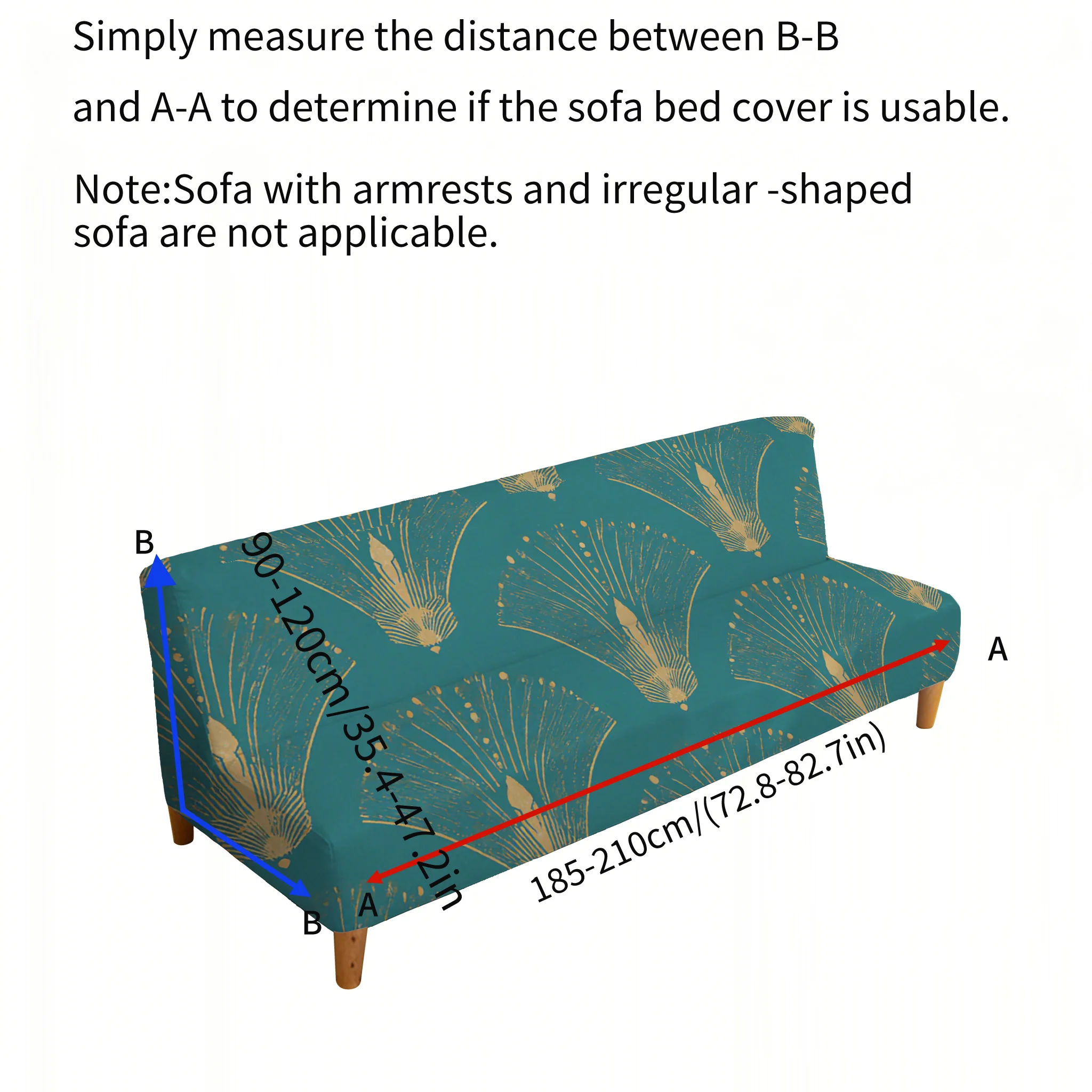 Armrest-free elastic sofa bed cover, living room home decoration, malachite green gold pattern geometric pattern