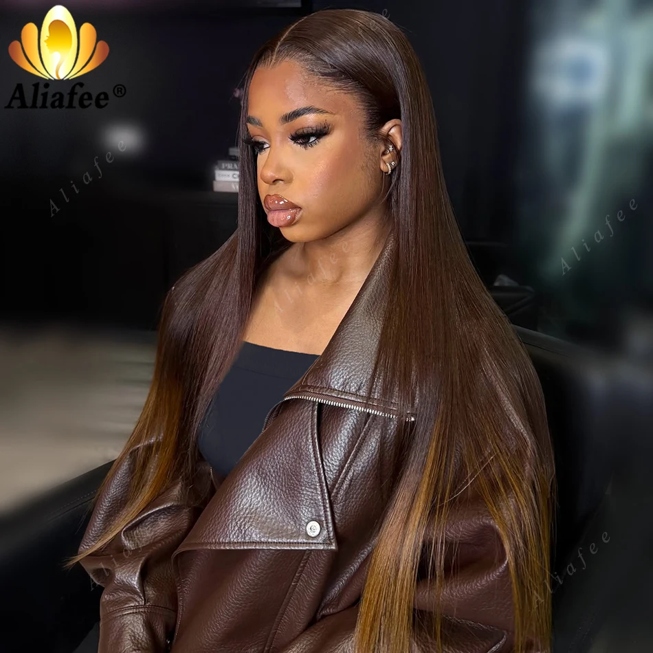 Brown Blonde Half Color Straight Drawstring 13x6 Lace Frontal Wigs Human Hair Pre Plucked Bone Straight 5x5 Lace Closure Wigs