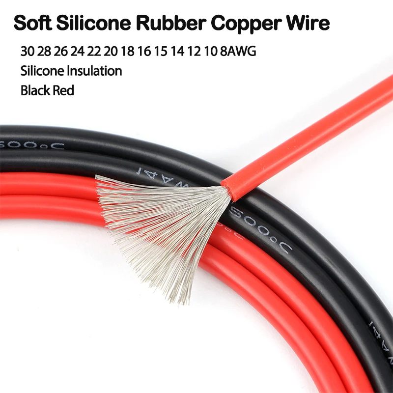 5/10m Soft Silicone Wire  30AWG-8AWG Lamp Lighting Cable Automotive Solar Panel Battery Connector Electric Tinned Copper Cable