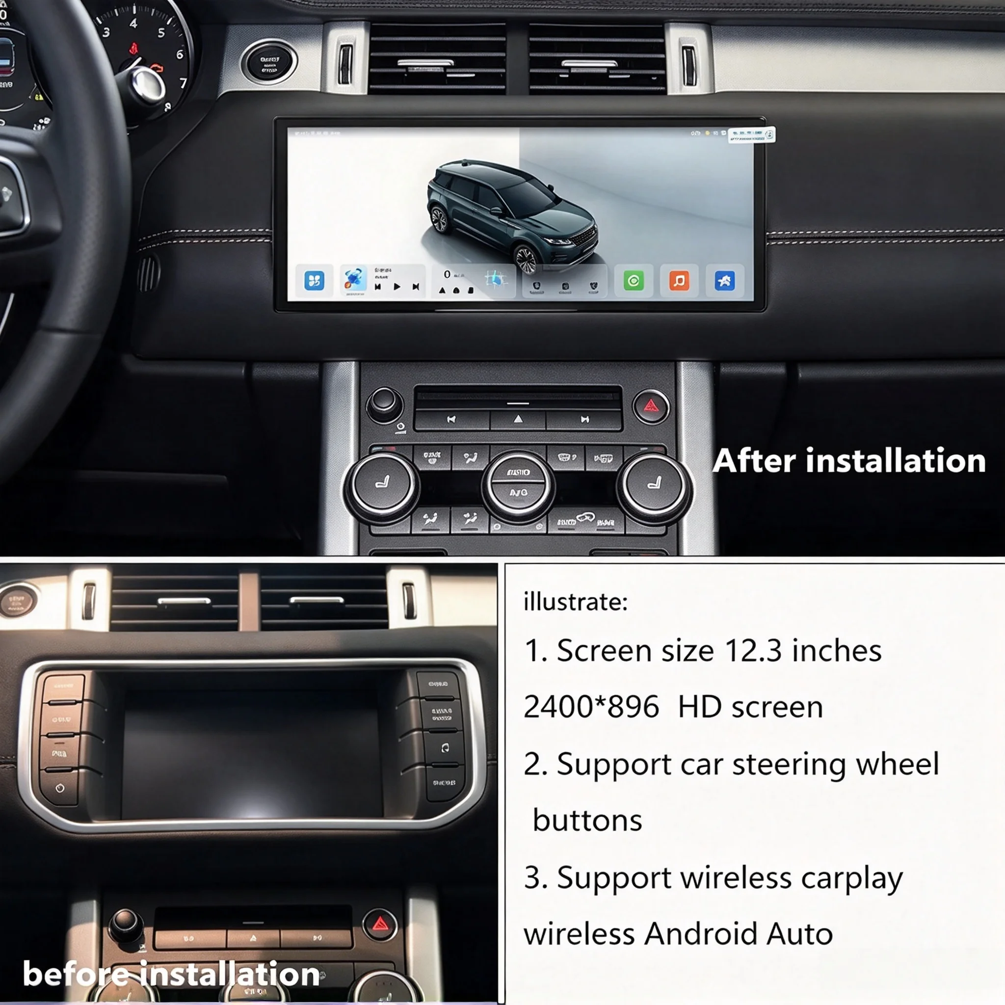 12.3'' For Range Rover Evoque 2012 2013 2014 20115 -2018 Car Radio Android 16 Multimedia GPS Navigation GPS Video Player No 2Din