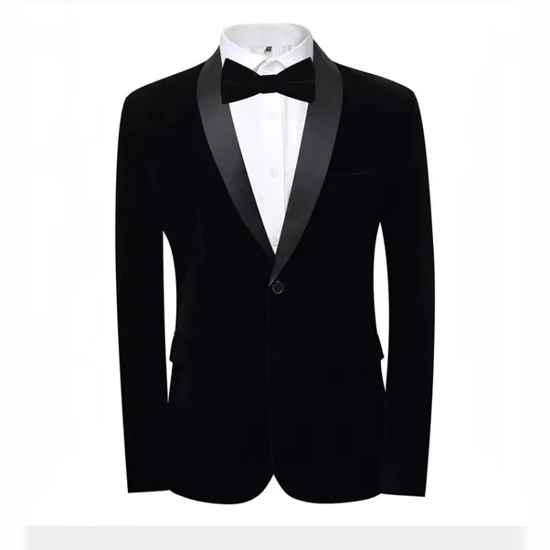 KIDWHXR Man Blazer British Style Velvet Contrast color Male Suit Coat Single-breasted Long Sleeve Slim Versatile Men Outerwear