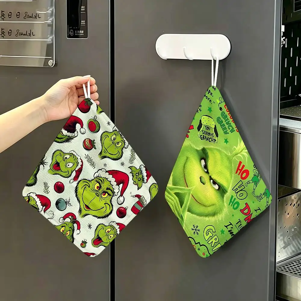 Cartoon THE G-GRINCHS Reusable Hanging Kitchen Towel, Polyester Cotton Soft Fabric for Office Home Daily Life