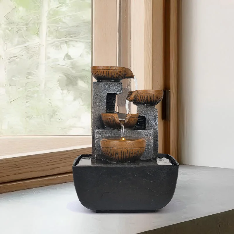 

1 USB powered four tiered waterfall indoor fountain, handcrafted water art decoration