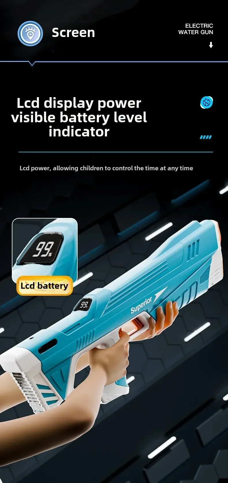 Neue Kinder Elektrische Wasserpistole Großhandel Automatische Wasser Absorption Batterie DisplayGroße Kapazität Jungen Wasser PlayToyWaterGun – Detail 3