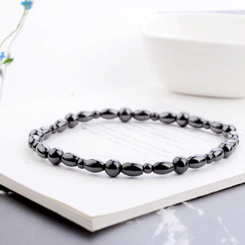 Lose Weight Girl Women Men Charm Magnetic Black Stone Anklet Natural Black Obsidian Magnetic Therapy Anklet Slim Hematite Anklet