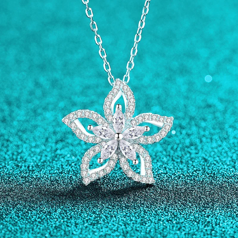 Elegant PT950 Platinum Full Moissanite Bauhinia Necklace for Women, Full Diamond Sweet Flower Pendant Clavicle Chain