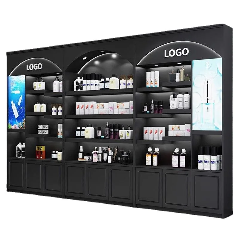 مخصص. عرض طلاء الأظافر حامل خشبي خزانة عرض مستحضرات التجميل