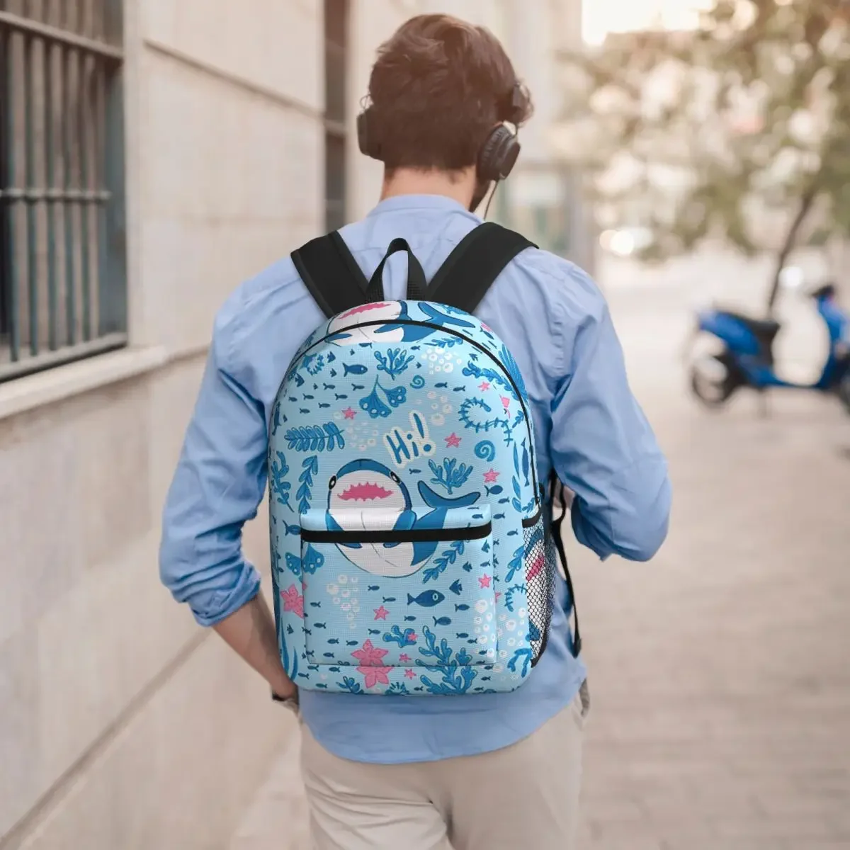 Cartoon Fish Shark And Aquatic Plants Student Backpack School Bag Hiking Travel Daypack for Men Women Bookbag Shoulder Bags