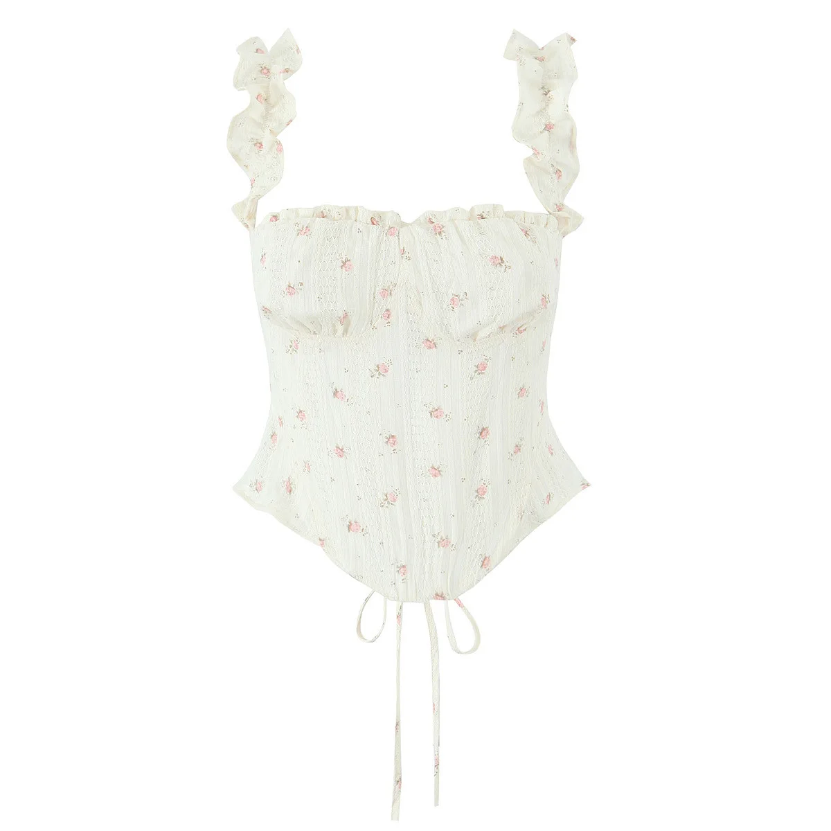 Camiseta sin mangas estampada para mujer, espalda abierta, tirantes traseros ajustados, Top con tirantes de hoja de loto, capa de pastel, minifalda media, verano 2025